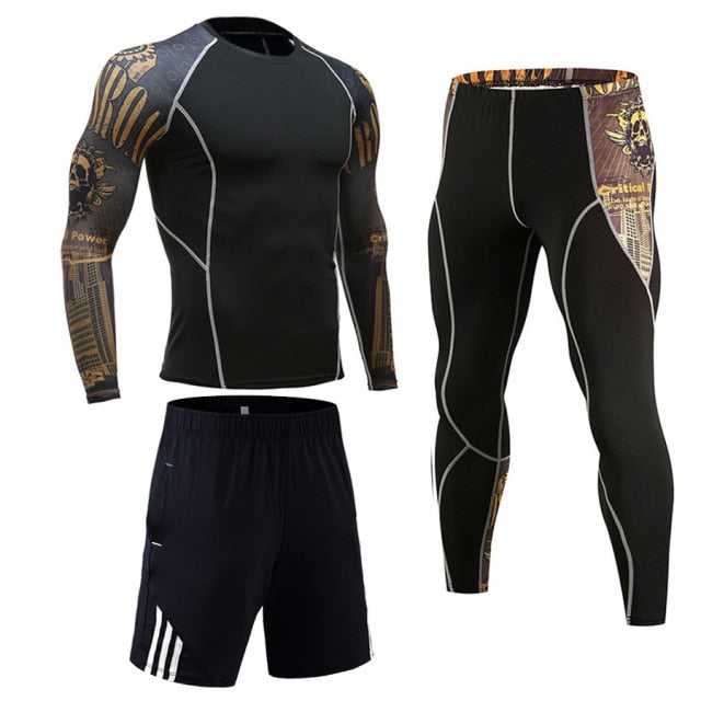 Men's Full Protection 3-Piece Compression Workout Bodysuit