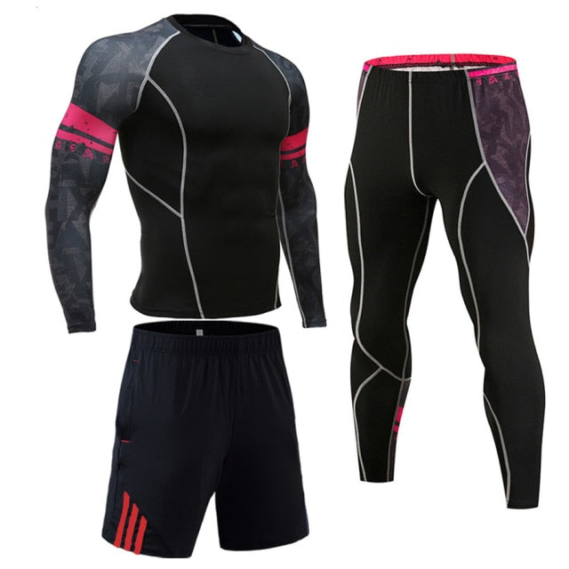 Men's Full Protection 3-Piece Compression Workout Bodysuit