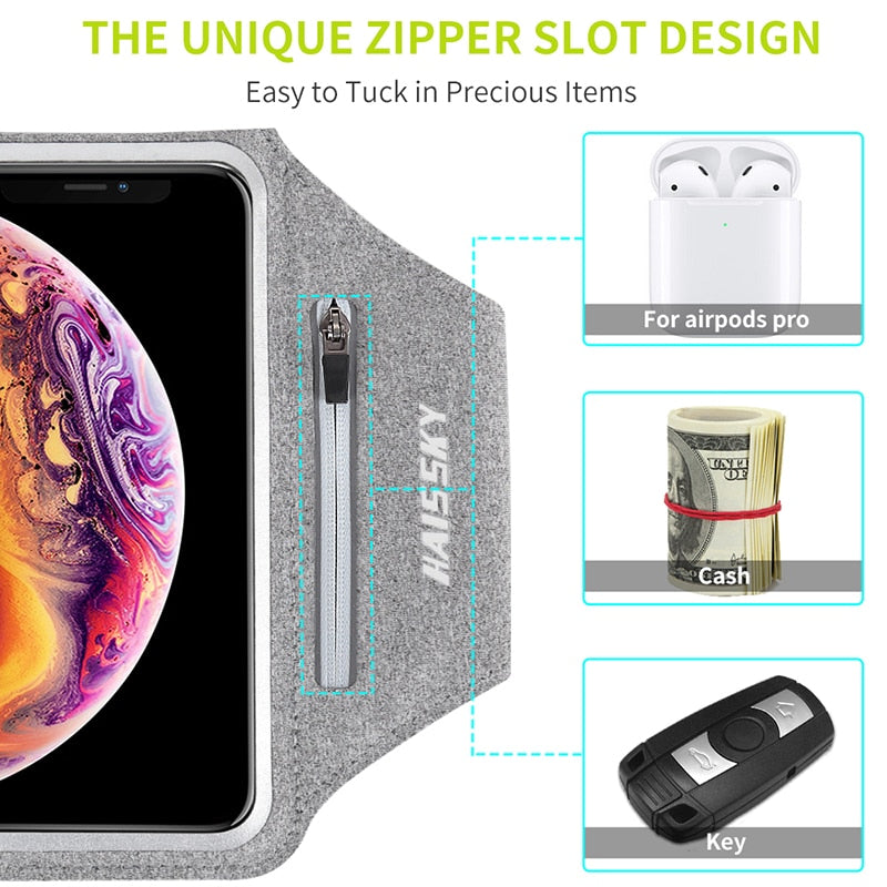 Touch-sensitive Armband with Reflector Bar and Anti-slip Design Pouch